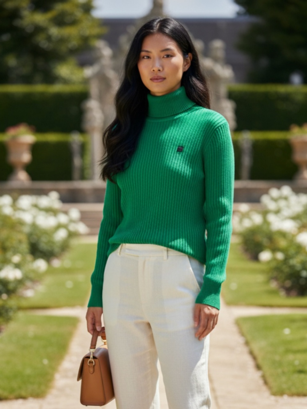 Ralph Lauren Turtleneck Sweater Medium 8 10 Bright Green Ribbed Classic Luxury